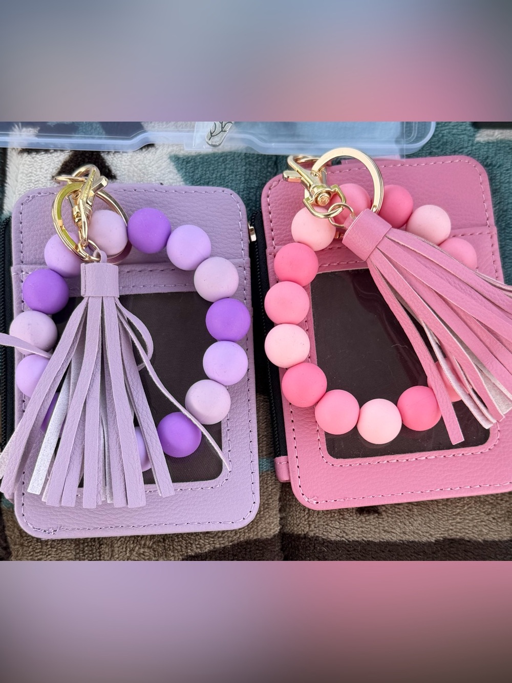 Pastel Beaded Tassel Card Holders - Lavender & Pink key chain